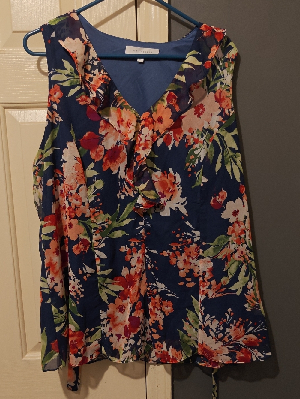 Casual Floral Ruffle Navy Women’s Sleeveless Top